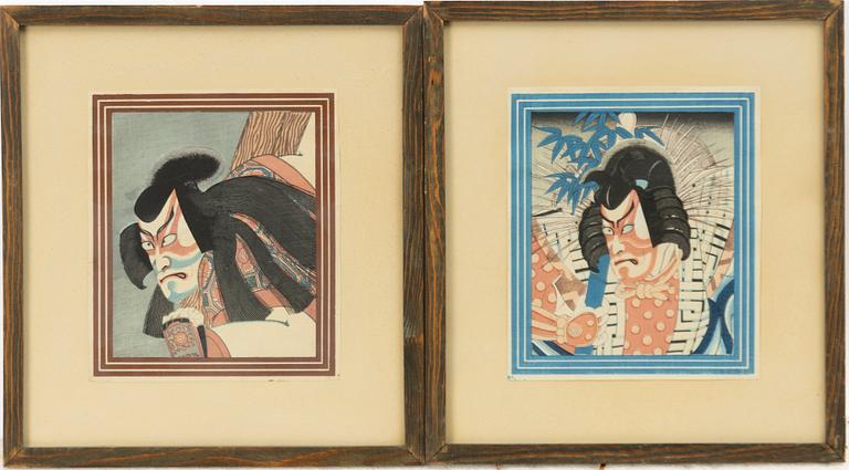 Japanska träsnitt, 19 stycken, med två försättsblad, Japan, 1900-talets första hälft.
