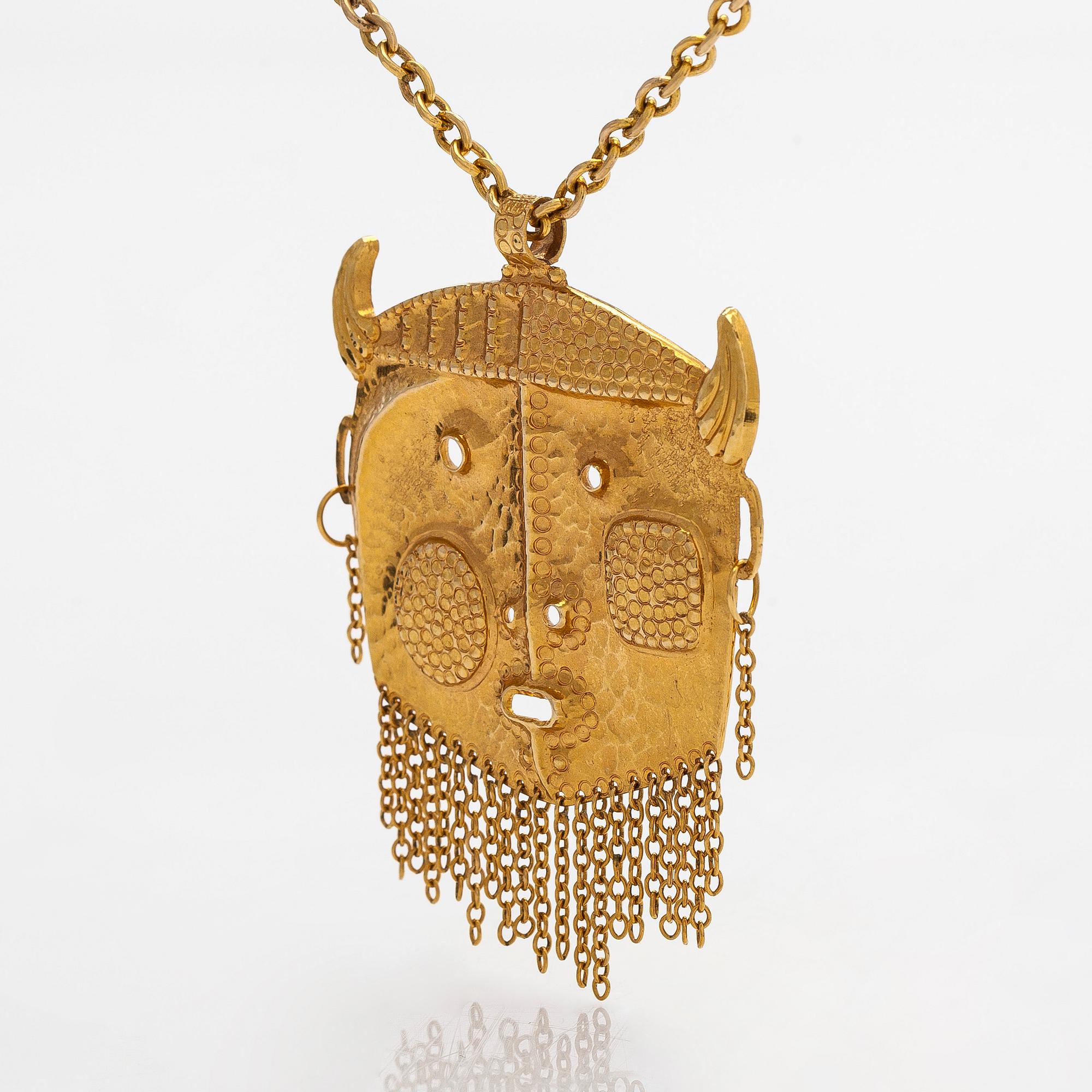 Tapio Wirkkala, halsband/hänge "Djävulens huvud", 14K guld, Westerback, Helsingfors 1969.