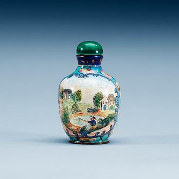 A 'European Subject' enamel on copper snuff bottle, Qing dynasty.