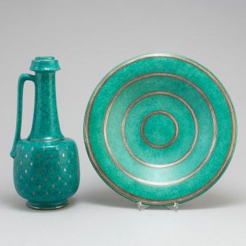 A stoneware 'Argenta' vase and dish by Wilhelm Kåge, Gustavsberg.