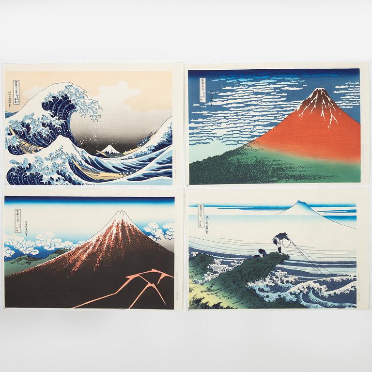 Katsushika Hokusai, efter, fyra träsnitt, 1900-talets senare del.