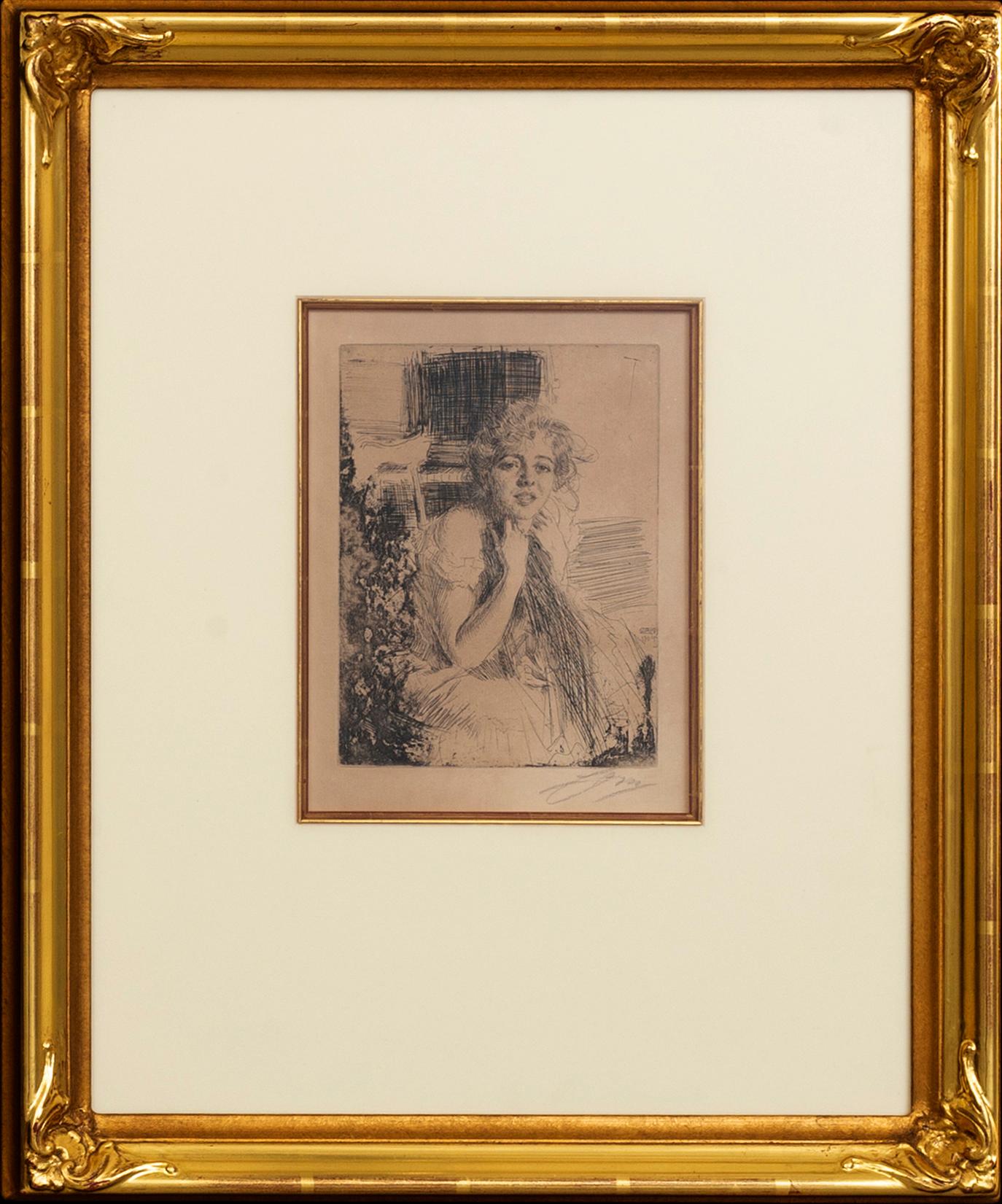 Anders Zorn, etsning 1904, signerad.