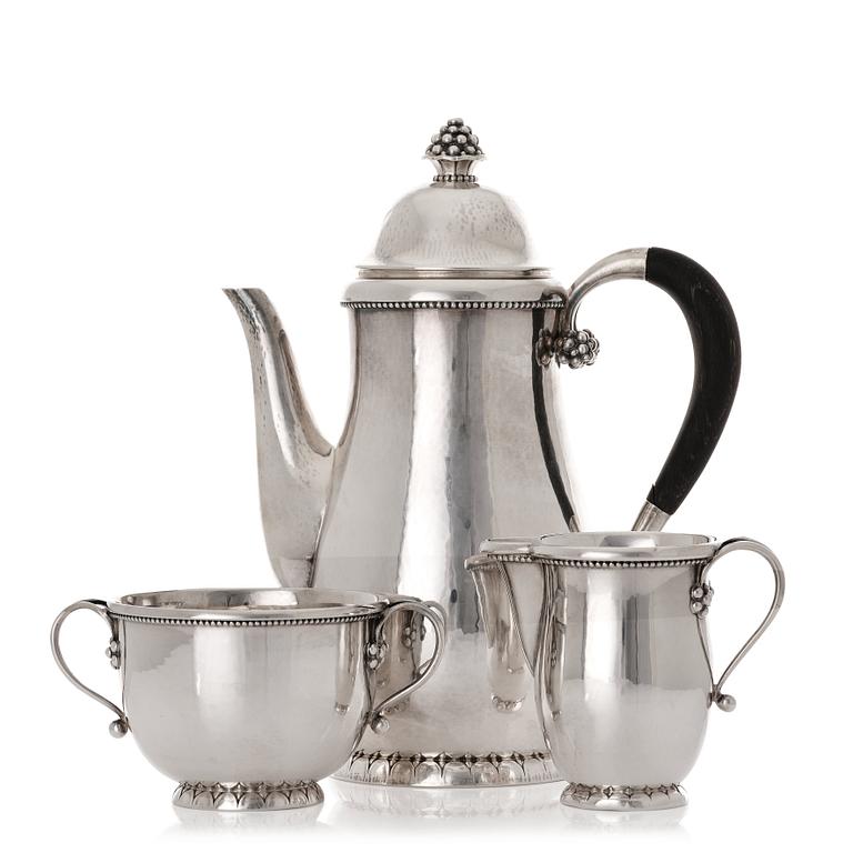 Georg Jensen, a three pieces sterling silver coffee service, Copenhagen, 1925-44, design nr 32A + C.