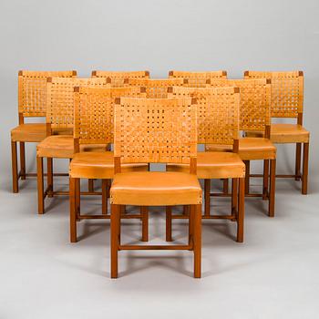 Carl Gustaf Hiort af Ornäs, A mid-20th century 'Näyttely Senior' dining table and 10 chairs for HMN Huonekalu Nupponen.