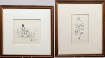 RAGNAR LINDEN, blyerts- och tuschteckningar, 9 st, signerade.