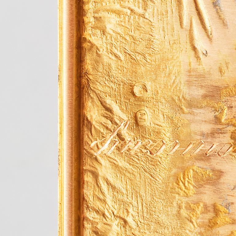 Etui, samorodok-teknik, guld 14K och safir, sannolikt av Alexander Lyubavin, S:t Petersburg 1908-1917.