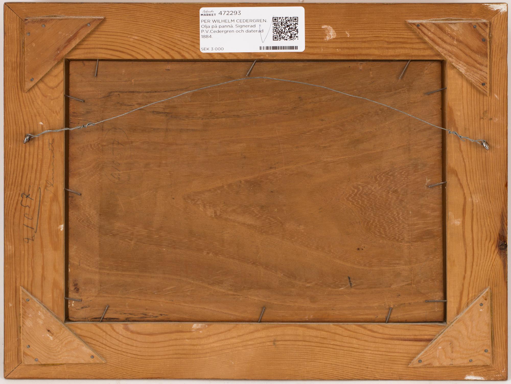 PER WILHELM CEDERGREN. Olja på pannå. Signerad P.V.Cedergren och daterad 1884.