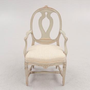 A Gustavian open armchair, Stockholm, late 18th century.