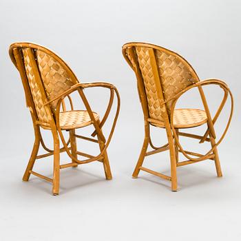 KORGSTOLAR, 2 st, BORD, "Le Corbusier", tillverkare Pascal Raffier Vannerie, Frankrike 1900-talets slut.