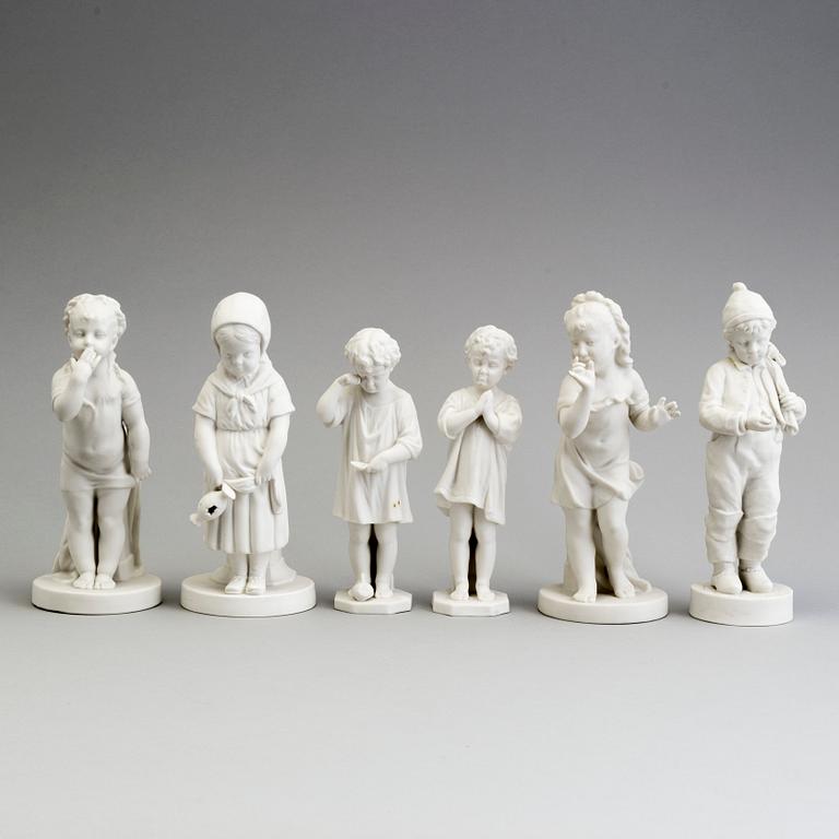 SIX PARIAN FIGURES, Gustafsberg, early 20th century.