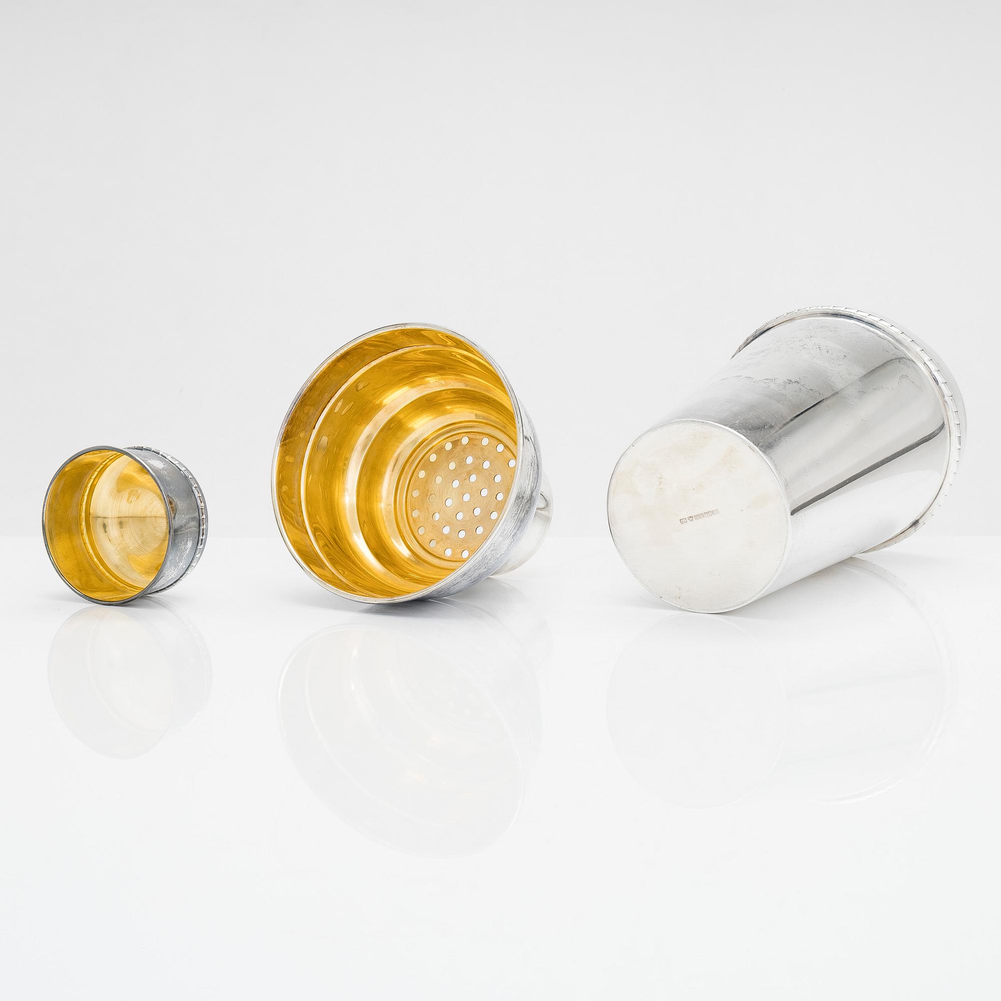 Cocktailshaker med sil, silver, Finlands Guldsmeds ab, Åbo 1936.