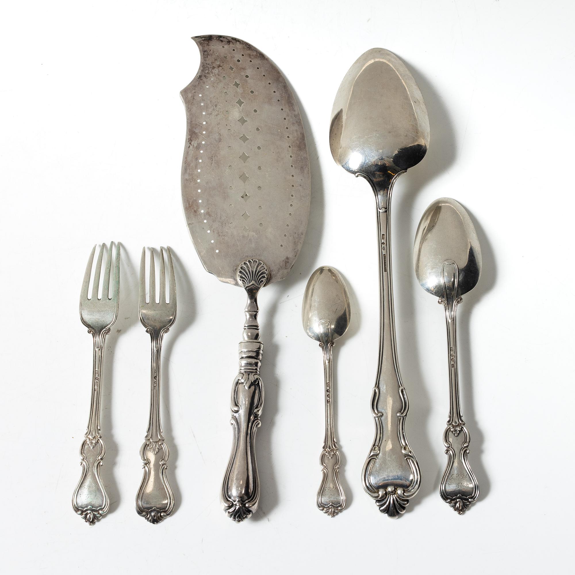 Bestick, silver, 6 delar, "Olga", 1849 - 1891.