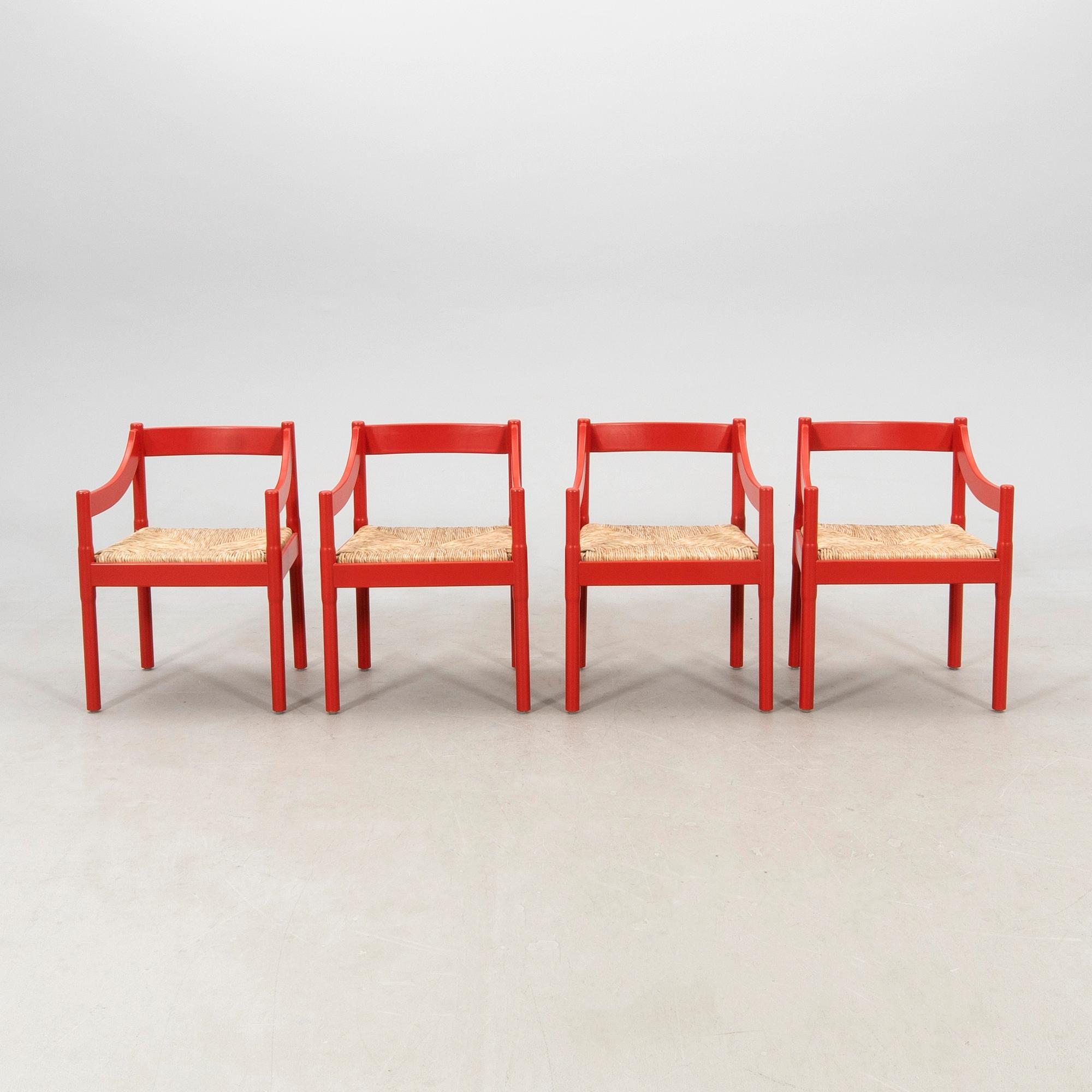 Vico Magistretti, karmstolar 4 st "Carimate" Cassina Italien sent 1900-tal.