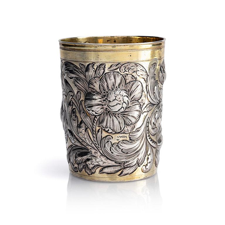 A German parcel-gilt silver beaker, mark of Abraham Grill, Augsburg (active 1672-1682).