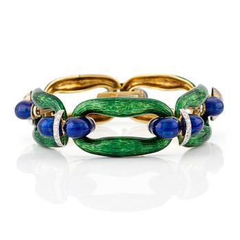 567. An 18K gold and enamel bracelet, by Spritzer & Fuhrmann.