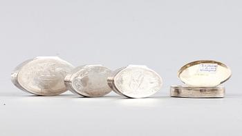 DOSOR, 4 st, silver, Sverige, 1800-talets första hälft. Tot vikt ca 220 g.