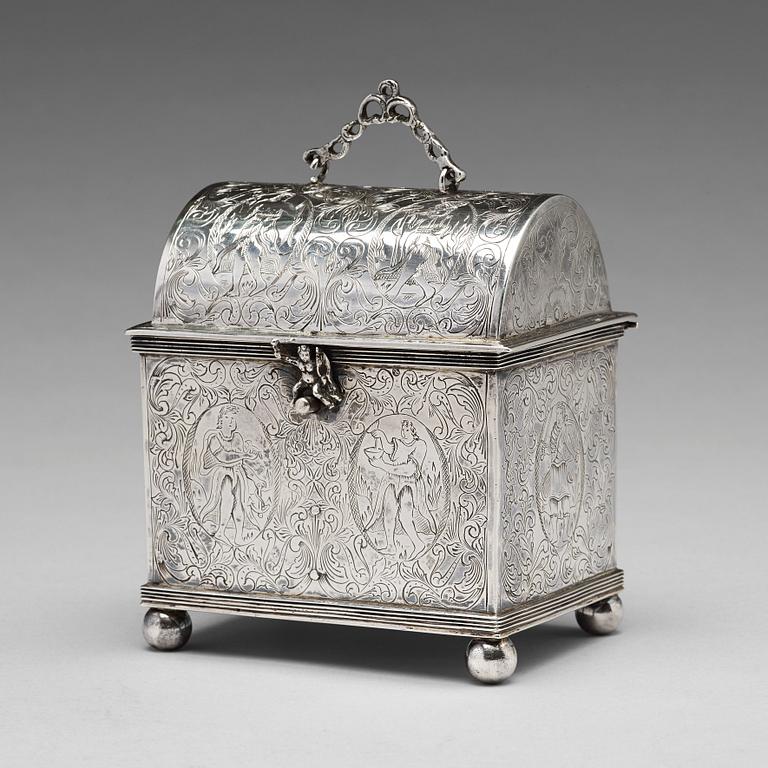 A Dutch silver wedding casket / knottekistje, pseudo marks.