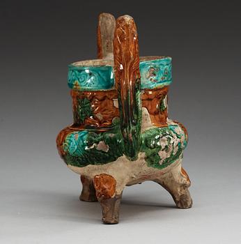A glazed pottery tripod censer, Ming dynasty, 16th Century.