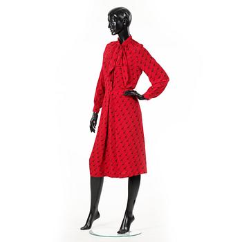 CÉLINE, a red silk dress, 1980's.