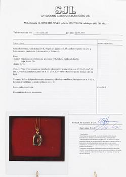 An 18K white gold neckalce with an aquamarine ca 13.27 ct and diamonds ca. 0.12 ct in total. With certificate.