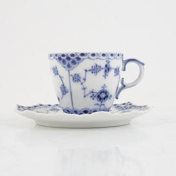 Mocha coffee service, 30 pieces, porcelain, "Musselmalet", full lace and half lace, Royal Copenhagen, Denmark.