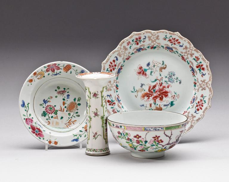 PARTI PORSLIN, 4 delar, famille rose, Qianlong, Kina 1700-tal.