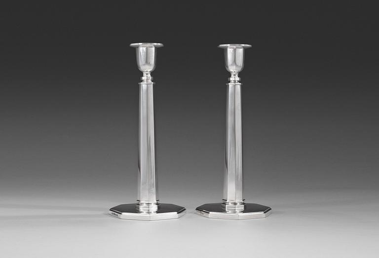 A pair of Sven Carlman silver candlesticks, C.F. Carlman, Stockholm 1961.