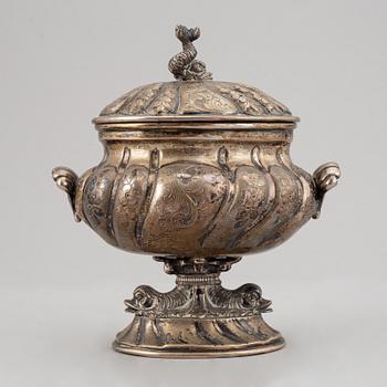 An Empire style lidded sugar bowl, possibly France, Swedish import marks 1951.