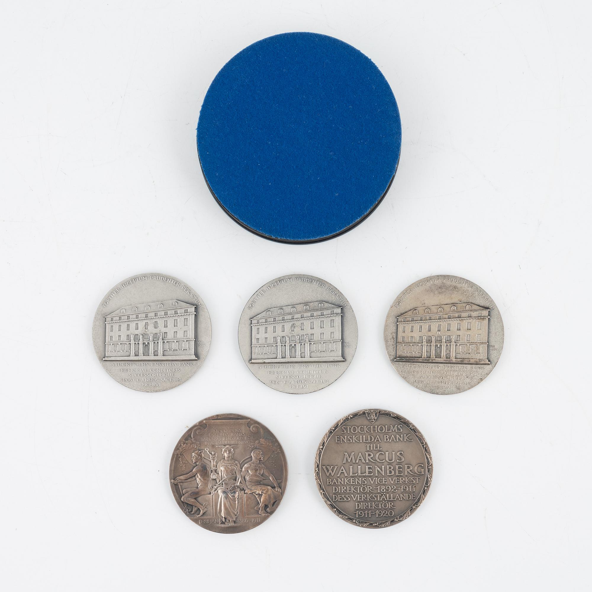 Minnesmedaljer, 6 st, Stockholms Enskilda Bank, SEB. Bl a Sporrong 1956.