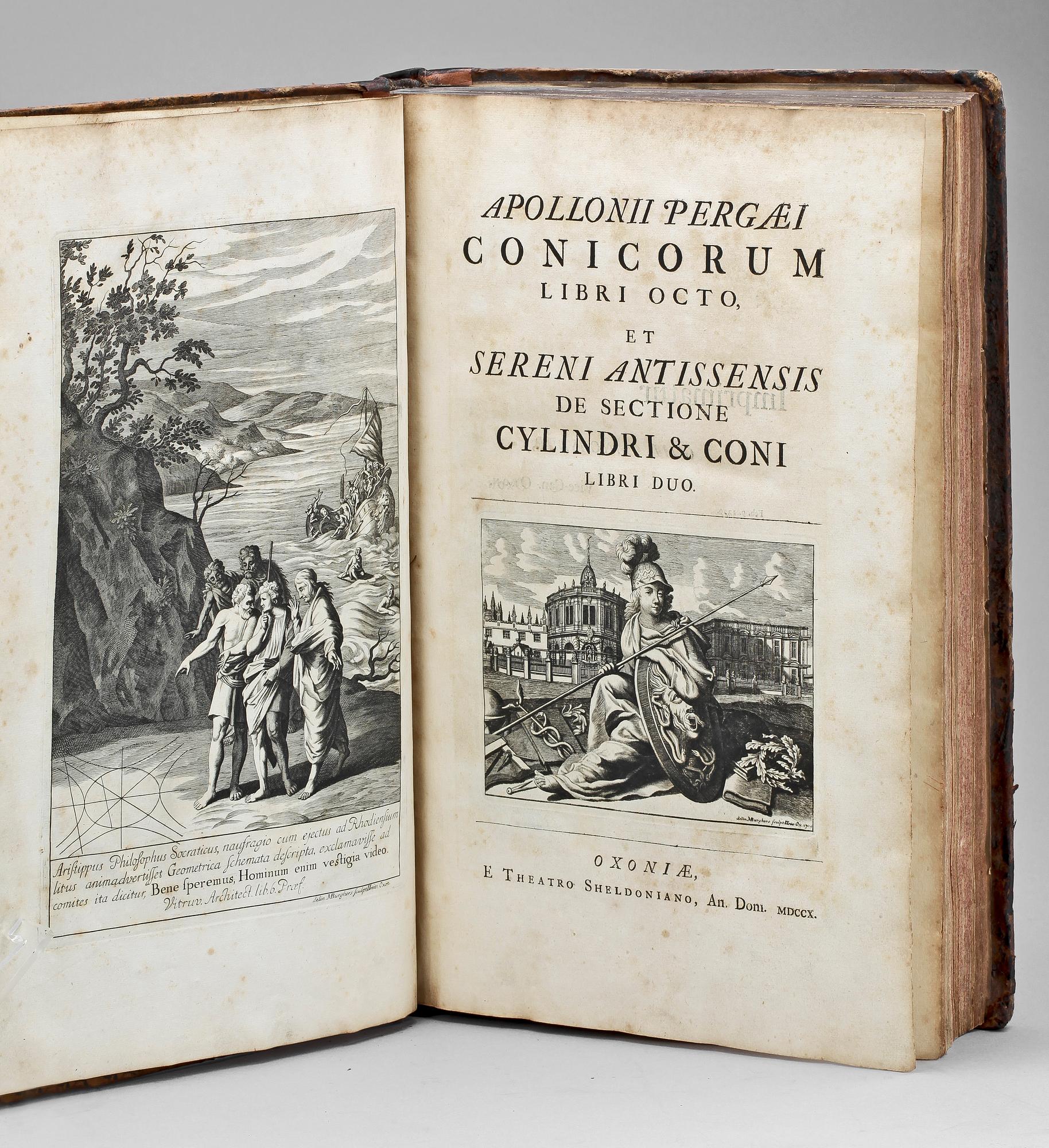 BOK, "Apollonii Pergaei Conicorum Libri octo, et Sereni Antissesis..." red av Edmund Halley, Oxford 1710.