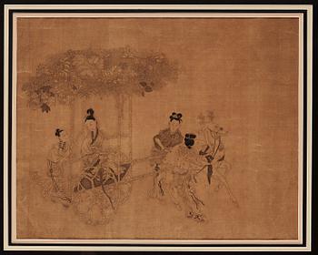 169. A fine painting of Xi Wang Mu travelling in a carriage, in the style of Gai Qi (1774-1829), Qing dynasty, 19th Century.