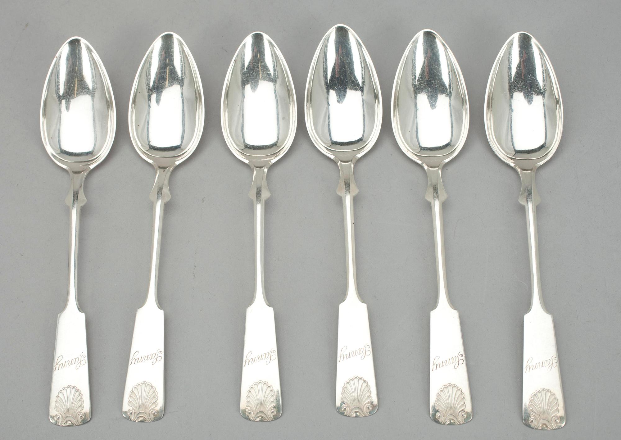 SKEDAR, 6 st, silver, Mussla, Tavastehus 1926. Vikt ca 208,5 g.