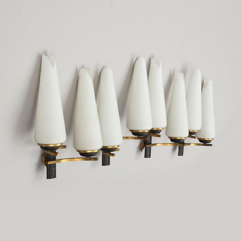 a set of four wall lamps, second half of the 20th century, possibly from Italy.