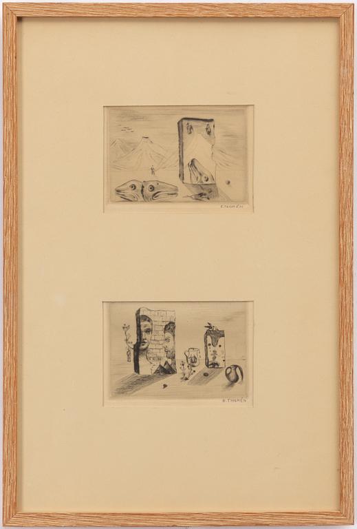 Esaias Thorén, Surrealist studies, two etchings.