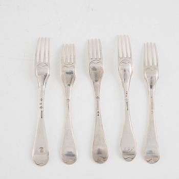 A set of ten Swedish silver forks, including Magnus Ljungqvist, Kristianstad 1798.
