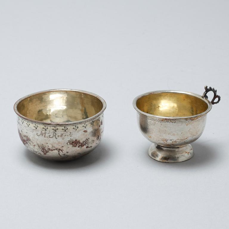 Two silver cups, partly by Erik Ernander, Uppsala, 1796.