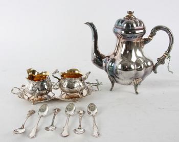 KAFFESERVISDELAR, 10 delar, silver, rokokostil, div smeder.