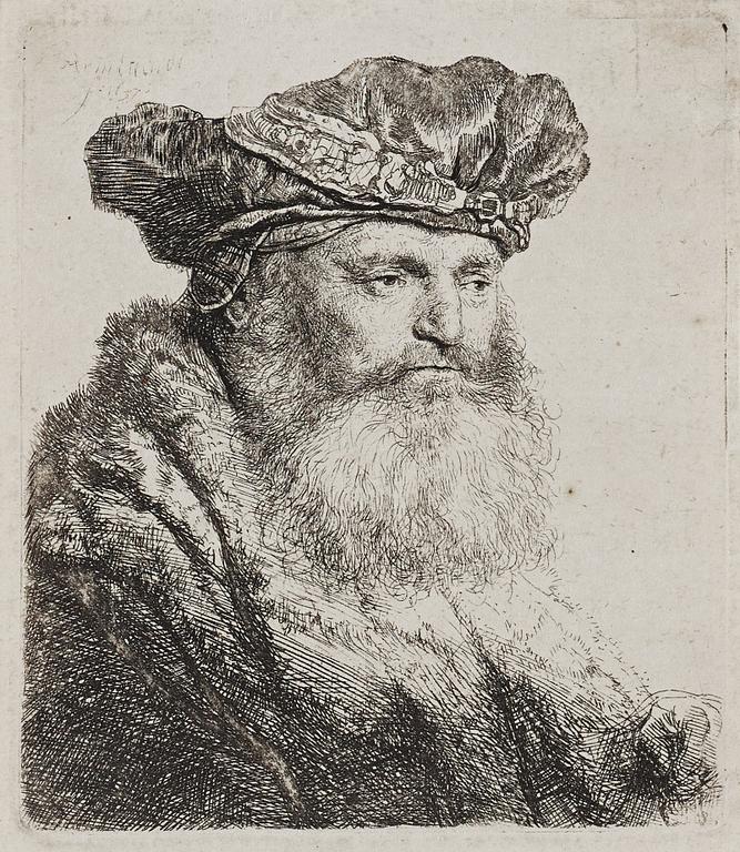 Rembrandt Harmensz van Rijn, "A bearded man in a Velvet Cap with a Jewel Clasp".