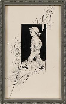 Jenny Nyström · JENNY NYSTRÖM, tusch, monogramsignerad.