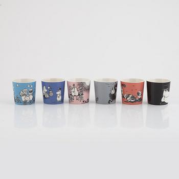Six porcelain Moomin mugs, Arabia, Finland.