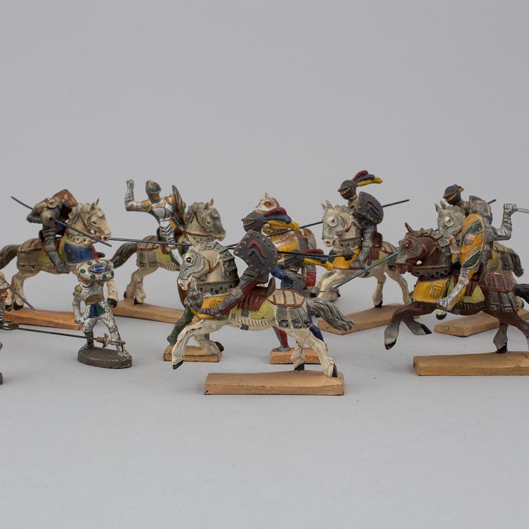 A 26 piece collection of toy knights and horses, mainly Lineol from Germany, mid 20th century.
