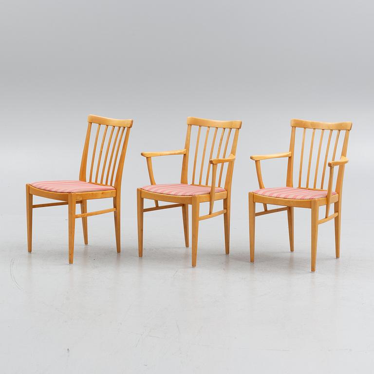 Carl Malmsten, karmstolar, ett par, samt stol, "Herrgården", Åfors Möbelfabrik, 1900-talets slut.
