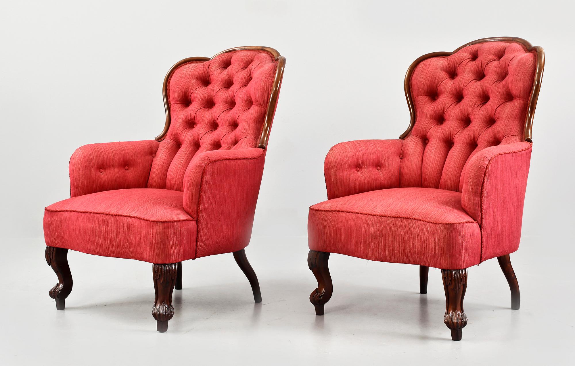 FÅTÖLJER, ett par, nyrokokostil, 1900-tal.