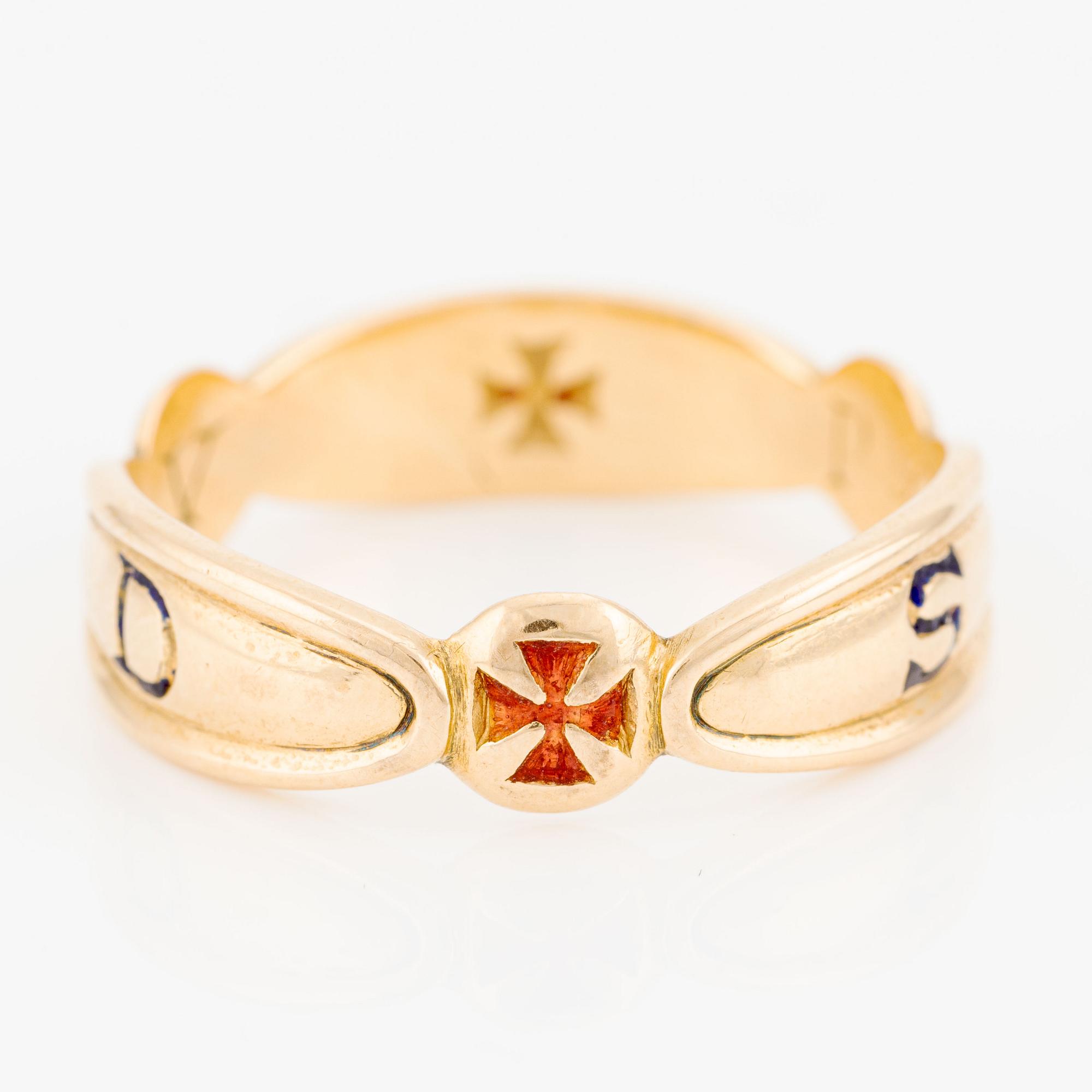 Frimurarring, 18K guld och emalj, Göteborg 1967.