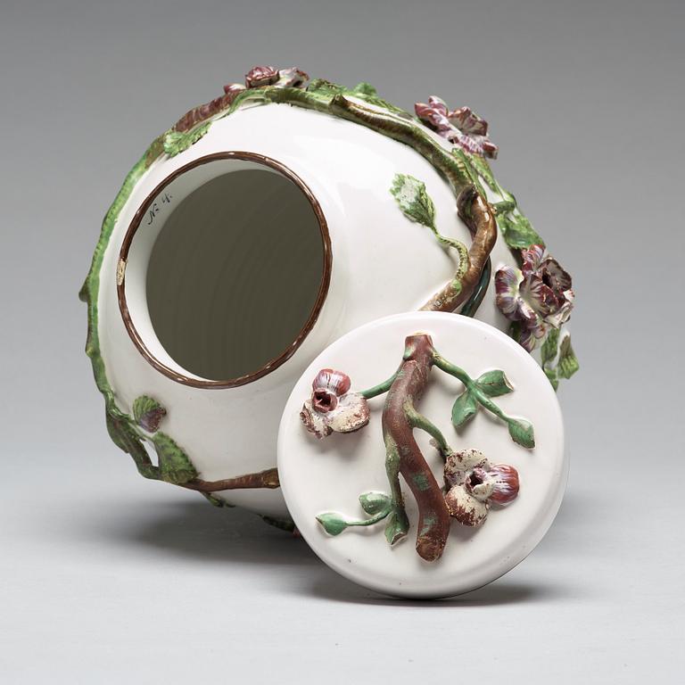 A Swedish faience jar with cover, Marieberg, 18th Century.