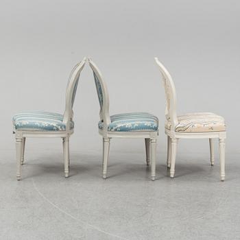 STOLAR 3 st, av Jacob Malmsten (mästare i Stockholm 1780-1788), gustavianska.