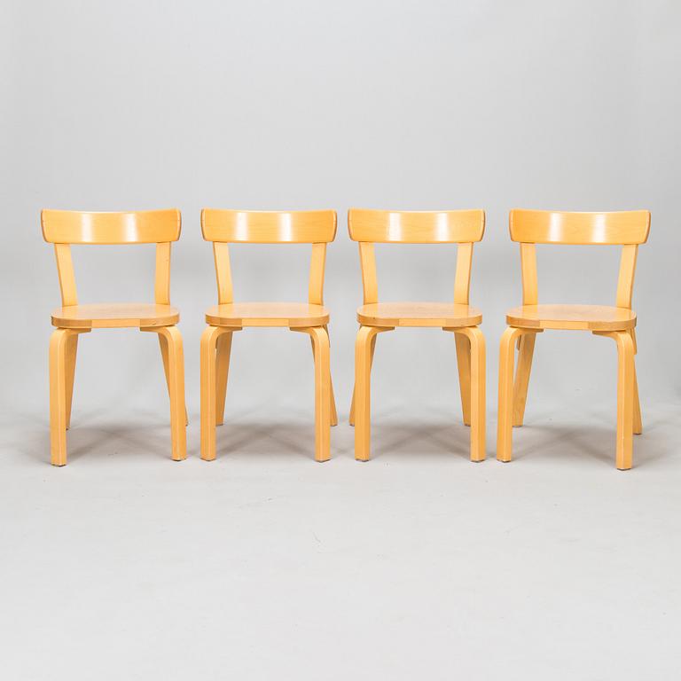 Alvar Aalto, tuoleja, 4 kpl, malli 69 Artek, 1900-luvun loppu.