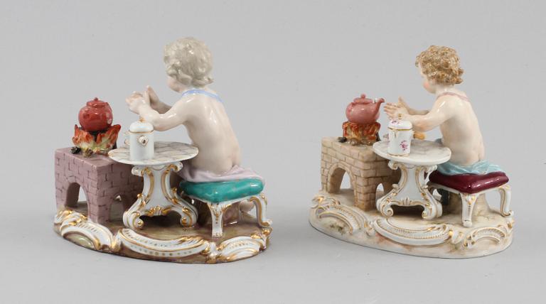 FIGURINER, 2 st, porslin,  Meissen, 1900-tal.