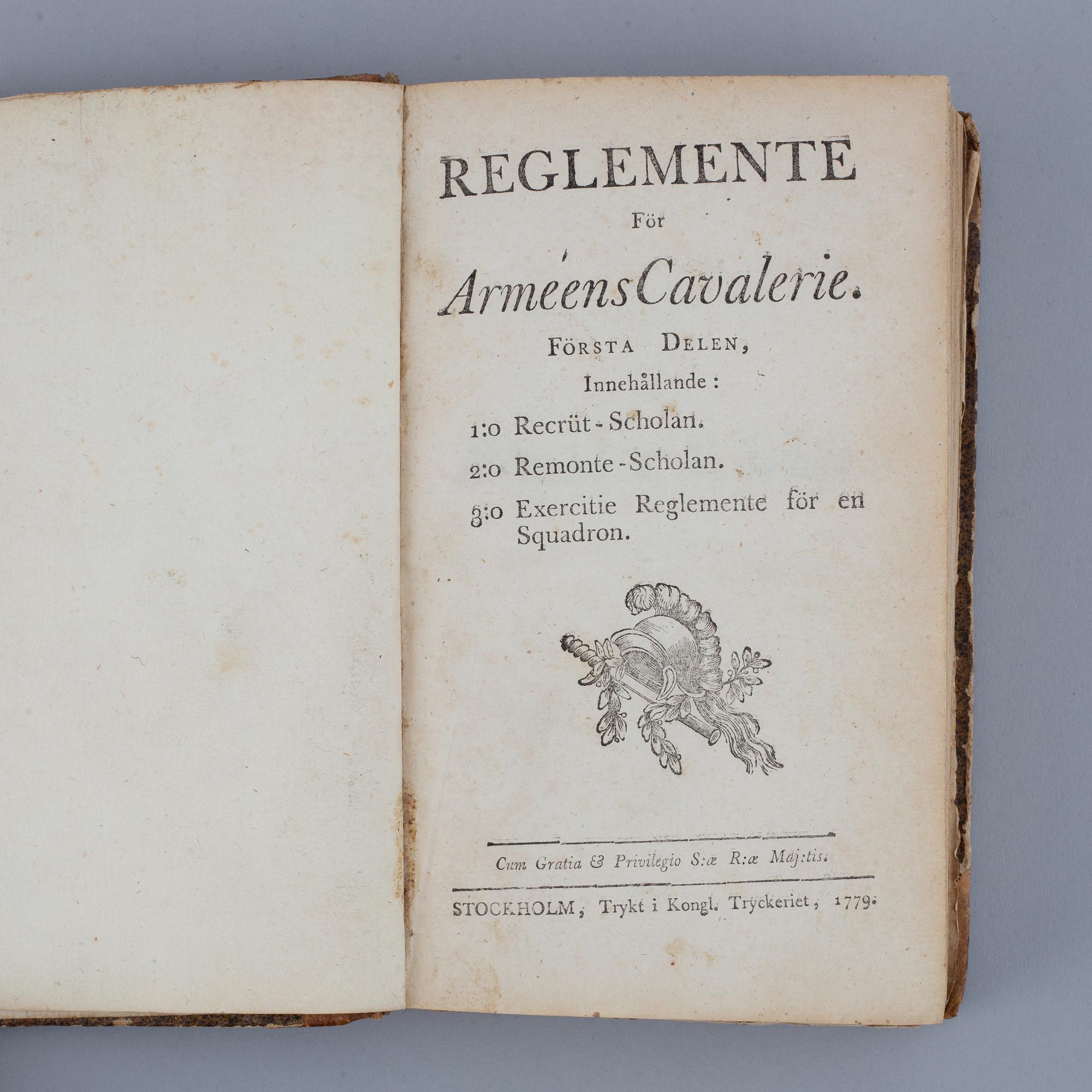 A swedish book on the army cavalry, 1779.