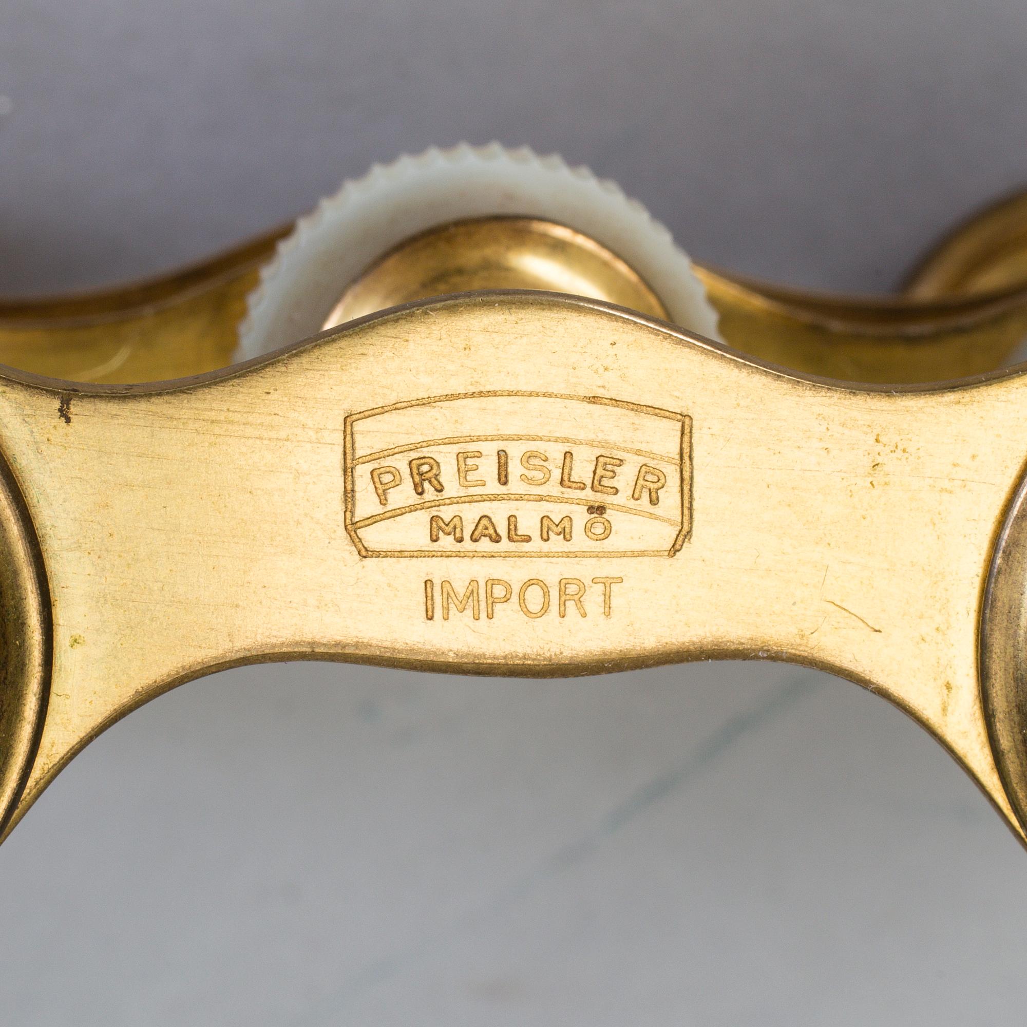 Theater binoculars, brass and mother of pearl, Preisler, Malmö, early 20th century.